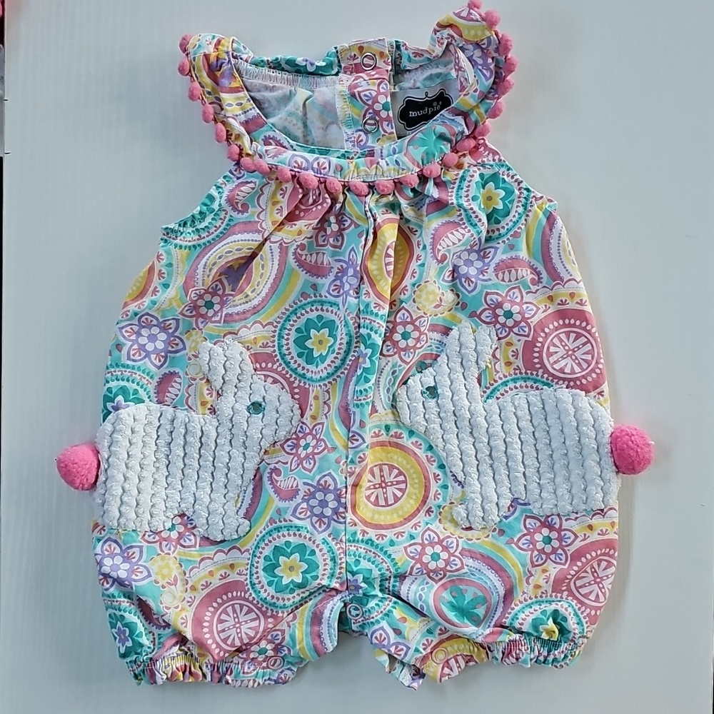 Mud Pie Bunny Pocket Easter Bubble Romper – Baby Girls Pastel Paisley Outfit